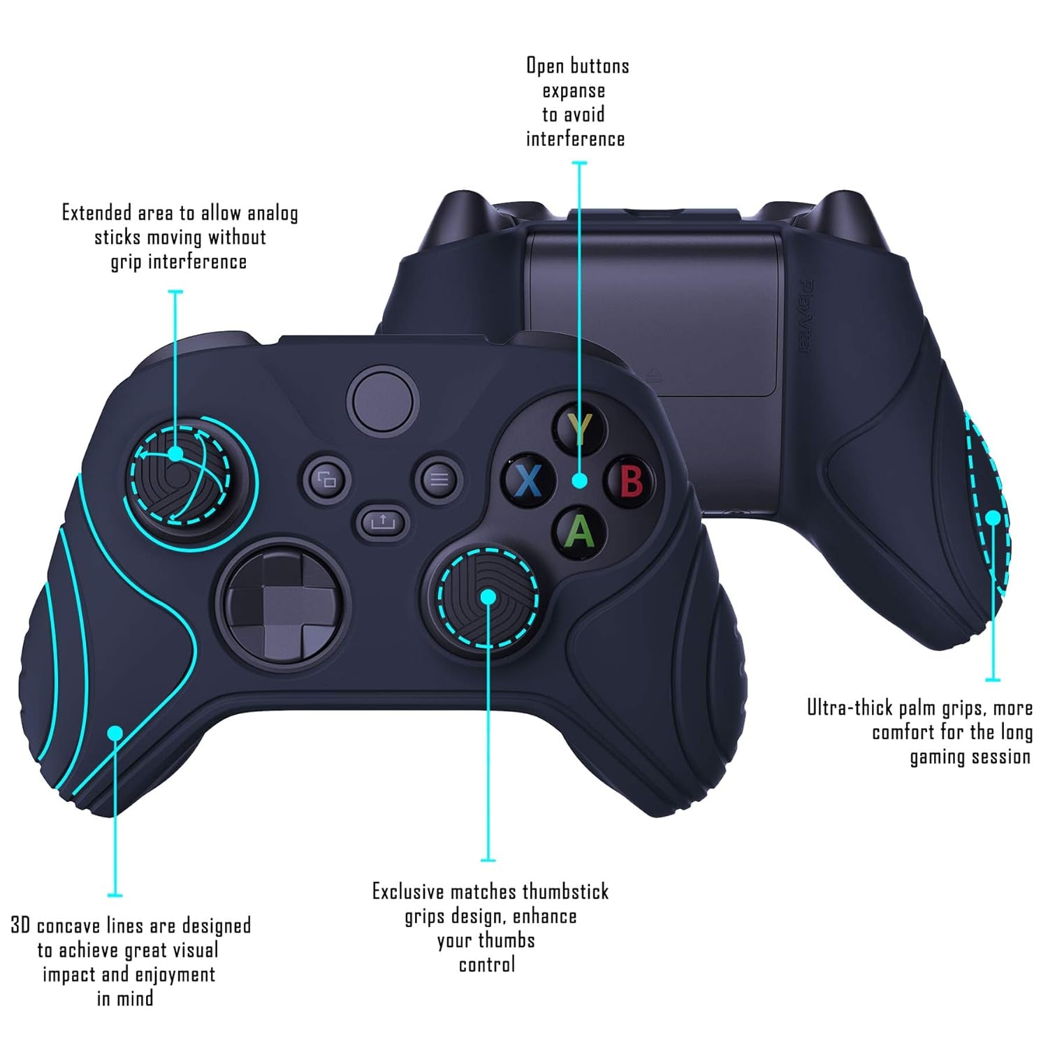 Playvital Samurai Edition Anti-Slip Silicone Grip Case for Xbox Core Controller - Ergonomic Protective Cover with Thumb Grips for Xbox Series S/X in Midnight Blue